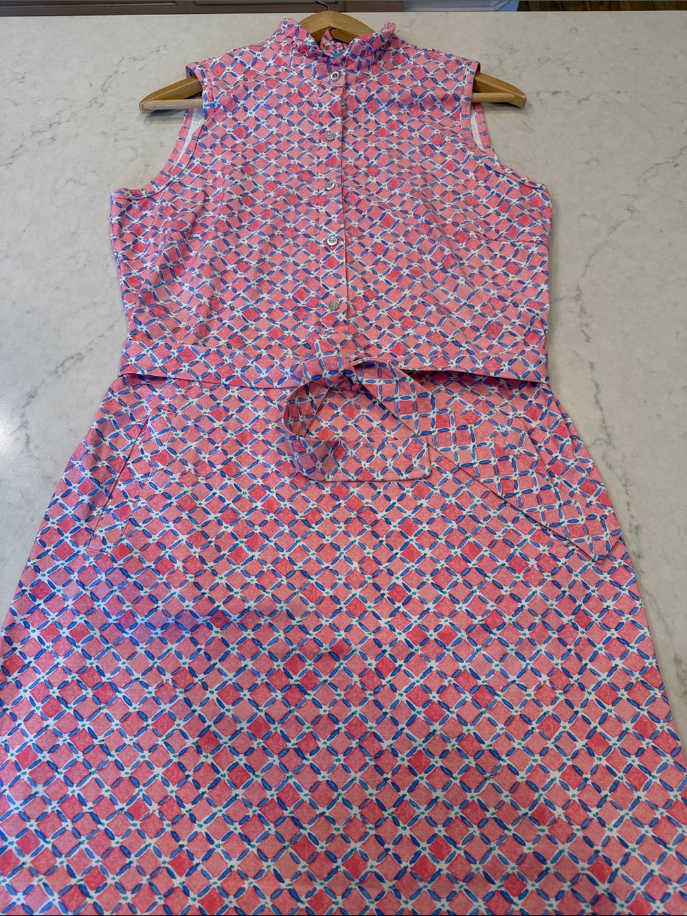 J. McLaughlin Sleeveless Pink Geometric Tie-Waist Dress Size Large